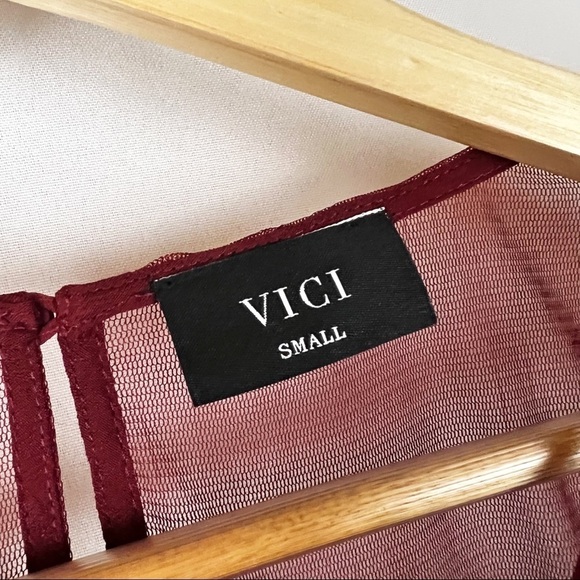 Vici Contrast Sheer Mesh Maroon Blouse Fairycore - Picture 5 of 6